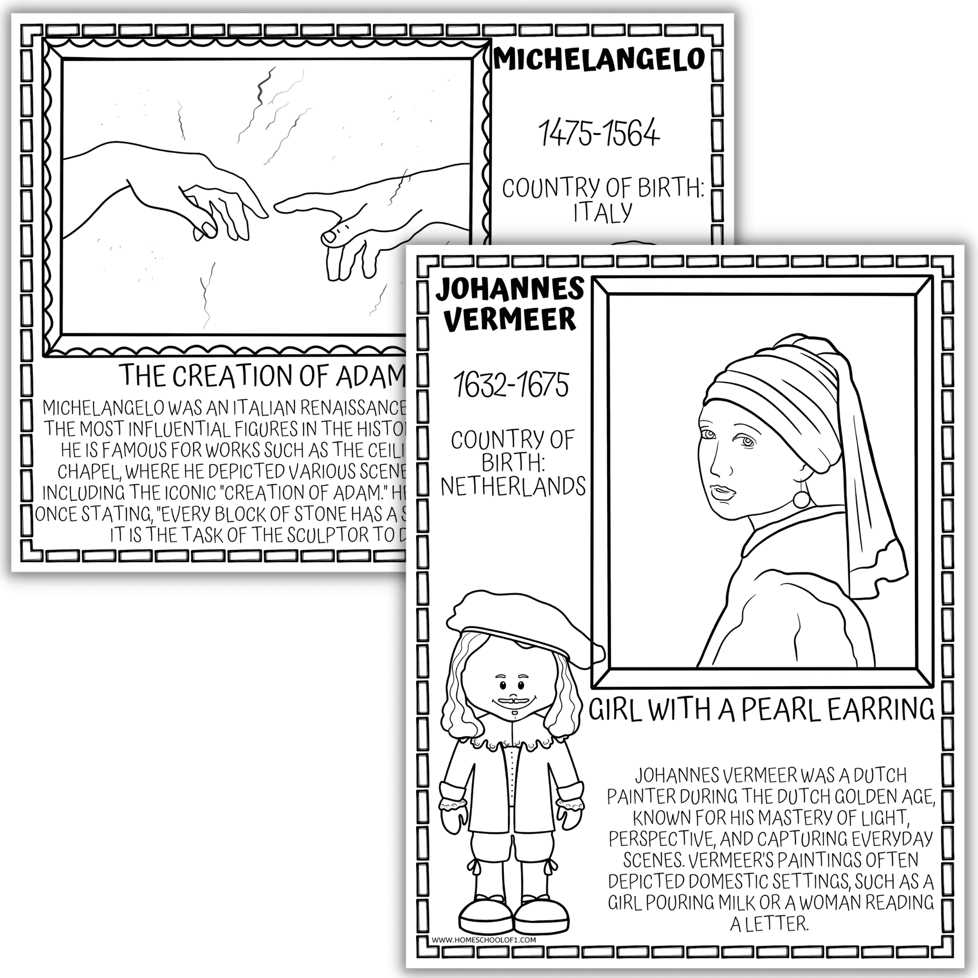 Famous Artist Worksheets For Art History Lessons