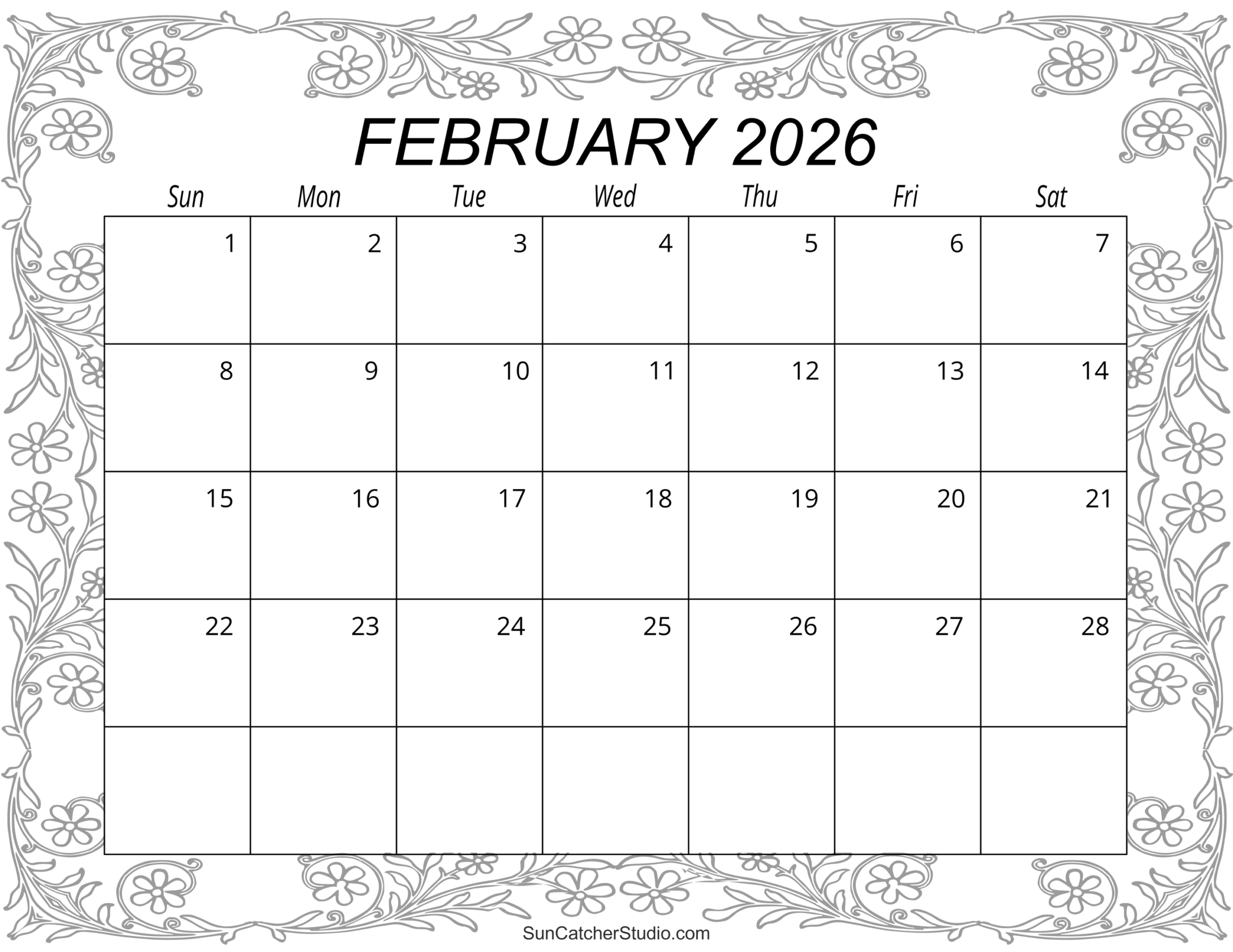 Feb 2026 Calendar With Holidays Printable