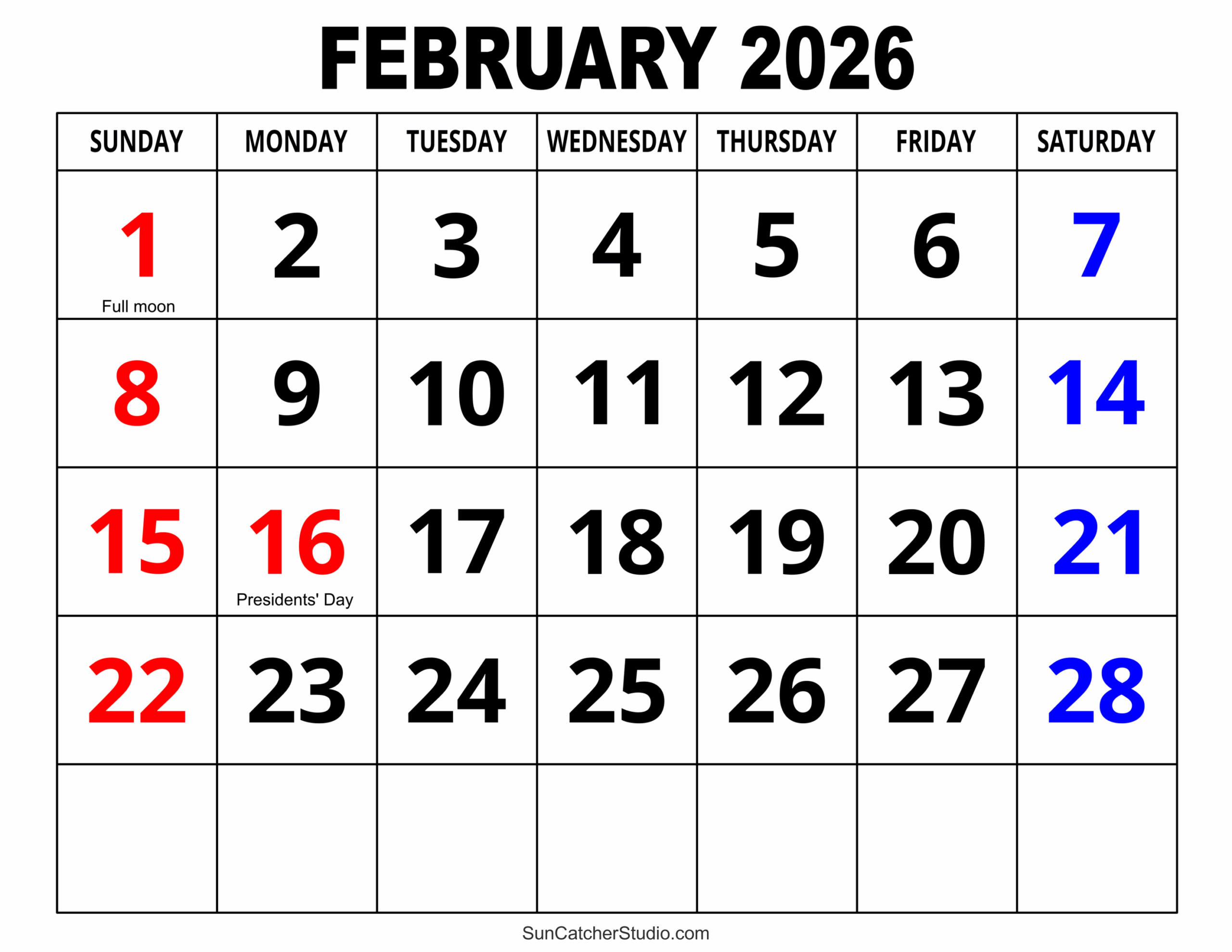 Printable Calendar February 2026 Free