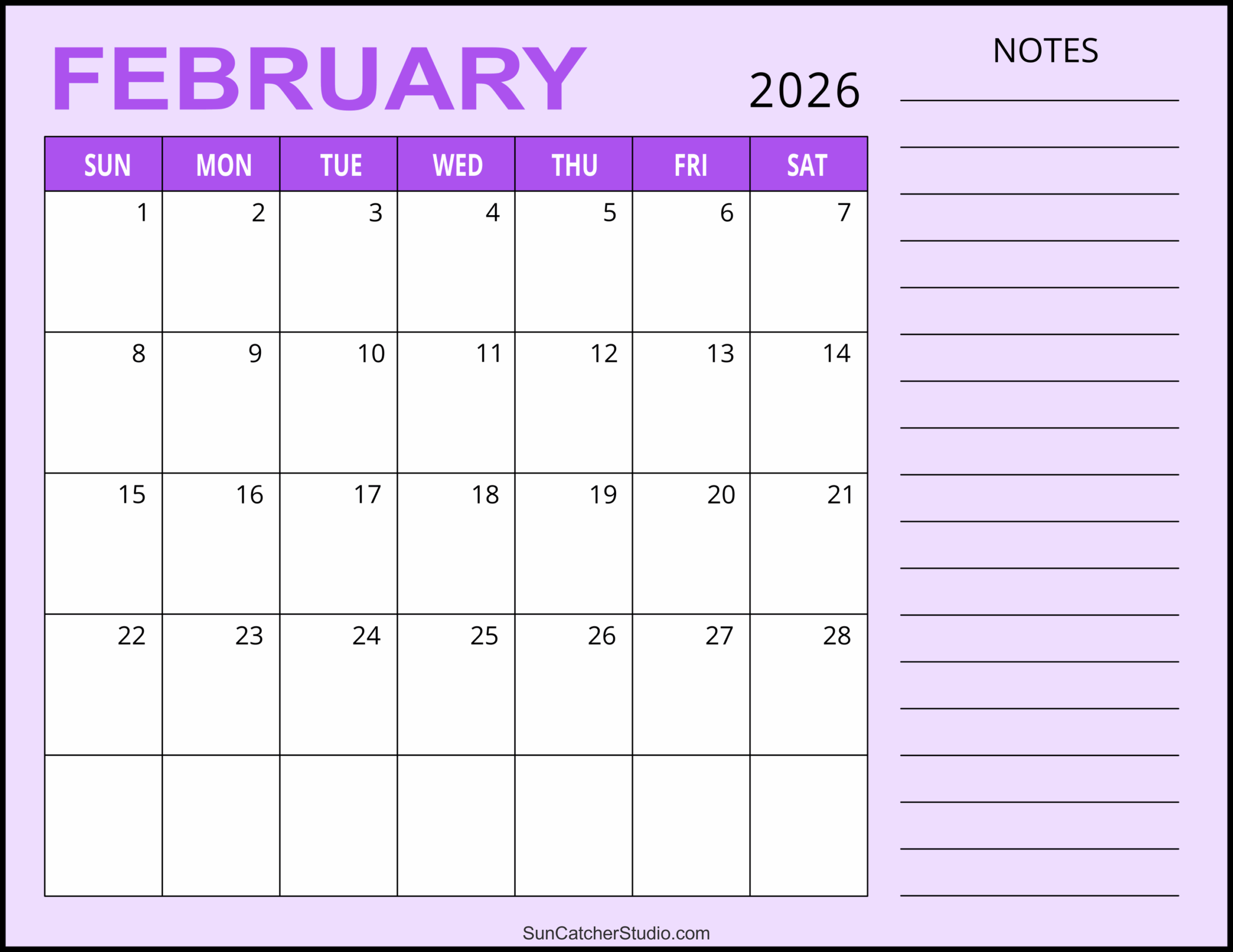 Printable Blank Calendar Feb 2026