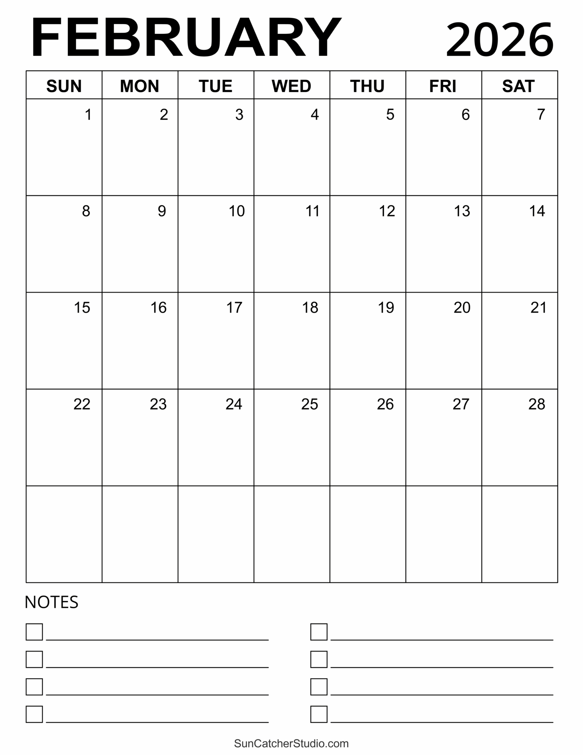 Calendar For Feb 2026 Printable