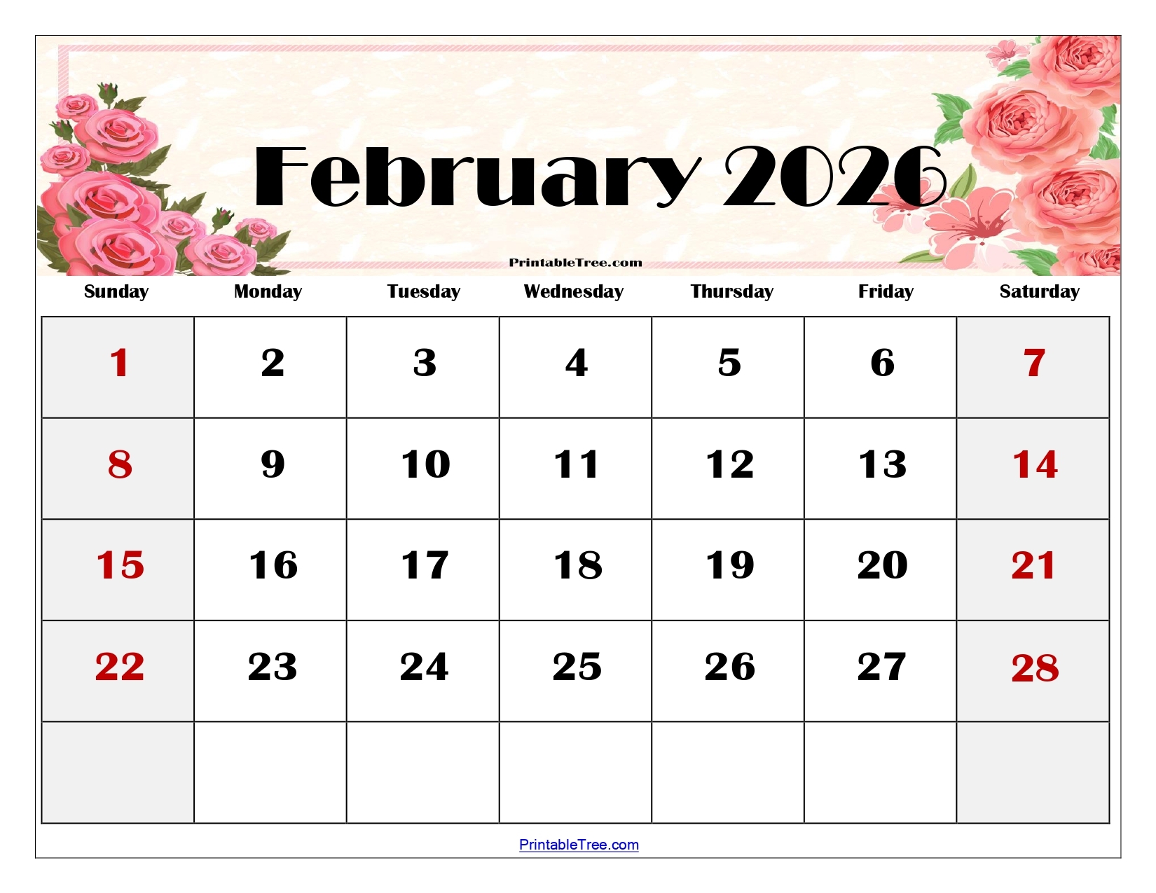 Printable February Calendar 2026