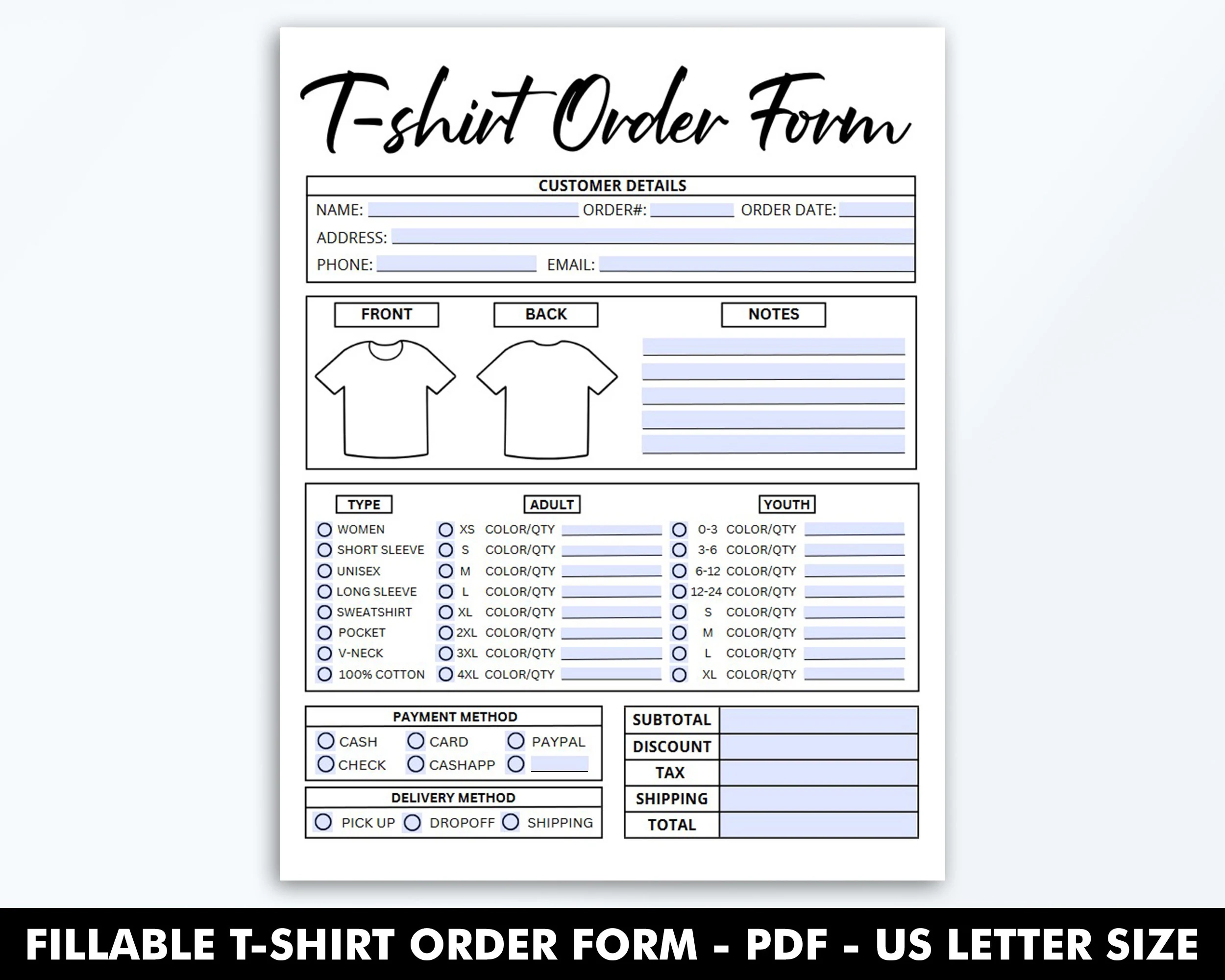 Free Printable T Shirt Order Form