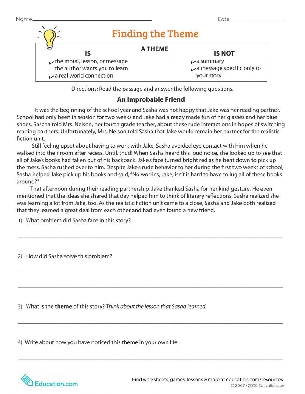 Free Worksheets On Theme