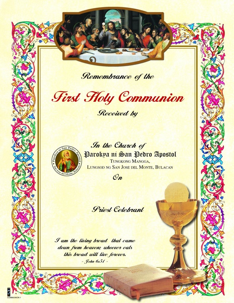 First Communion Certificate No 1 Sons Of Holy Mary Immaculate