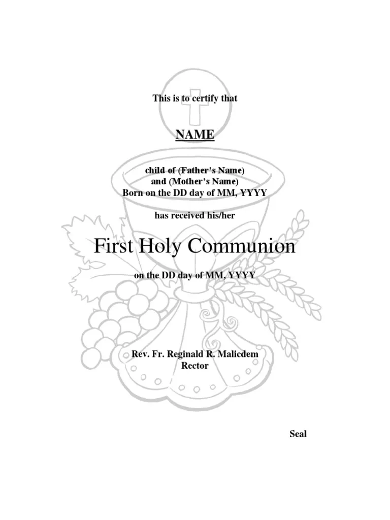 First Communion Certificates Free Printable