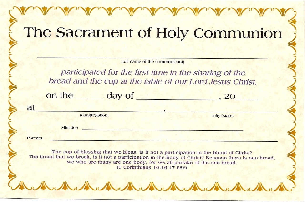 First Communion Certificates 5 5x8 5 Size K 1530 Sola Publishing