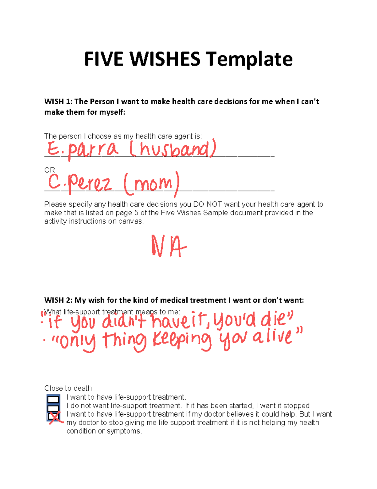 My 5 Wishes Printable