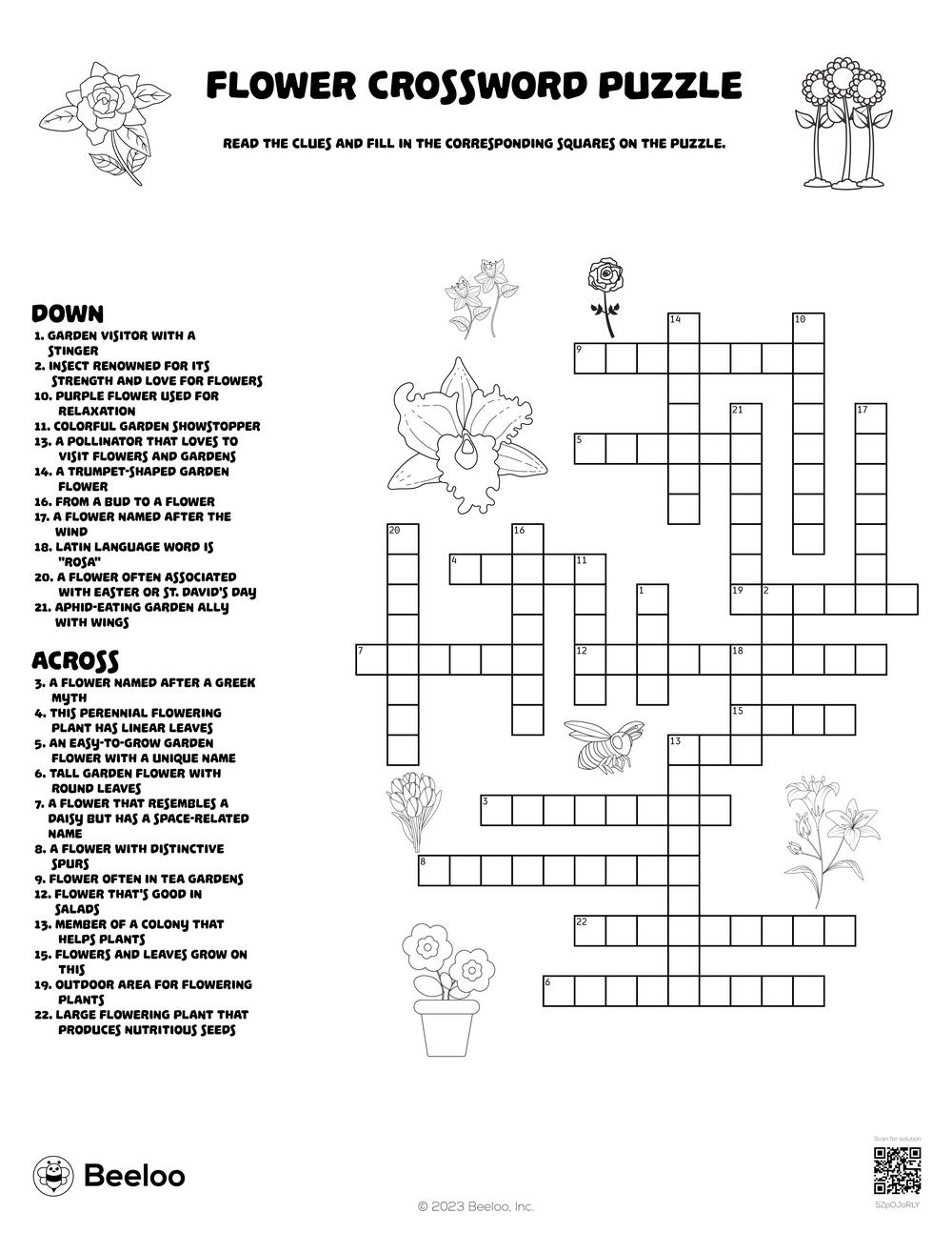 Flower Crossword Puzzle Beeloo Printable Crafts And Activities 