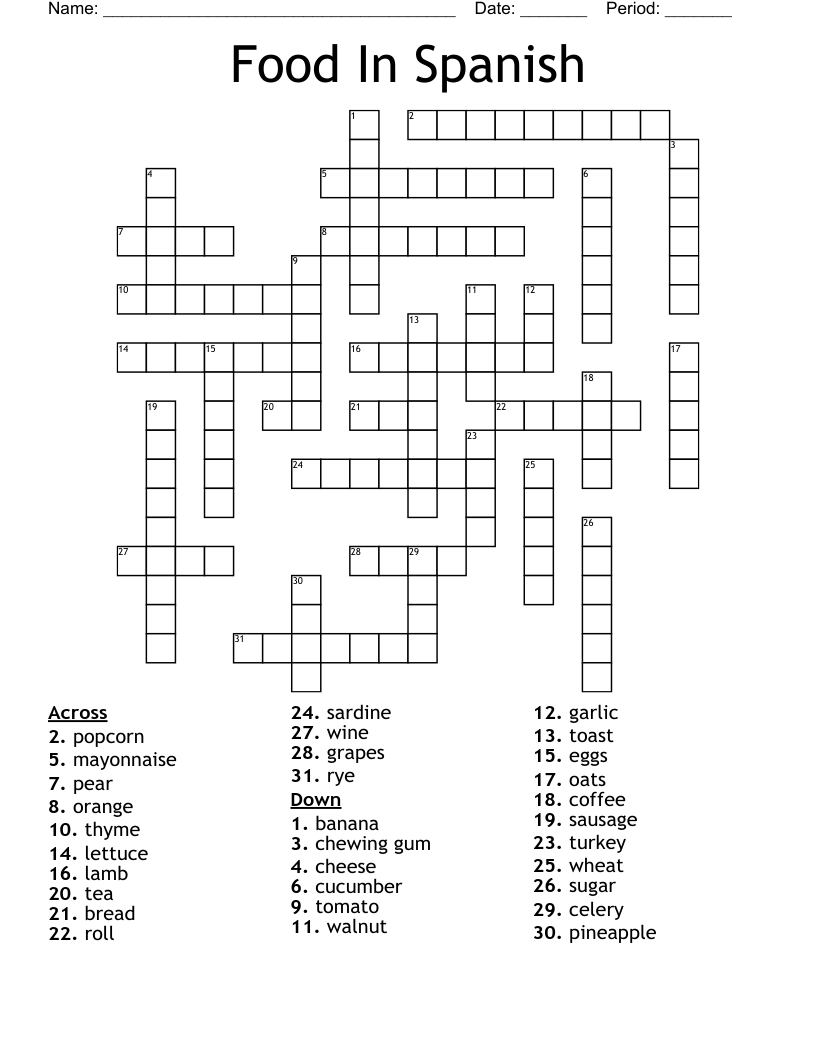 Easy Spanish Crossword Puzzles Printable