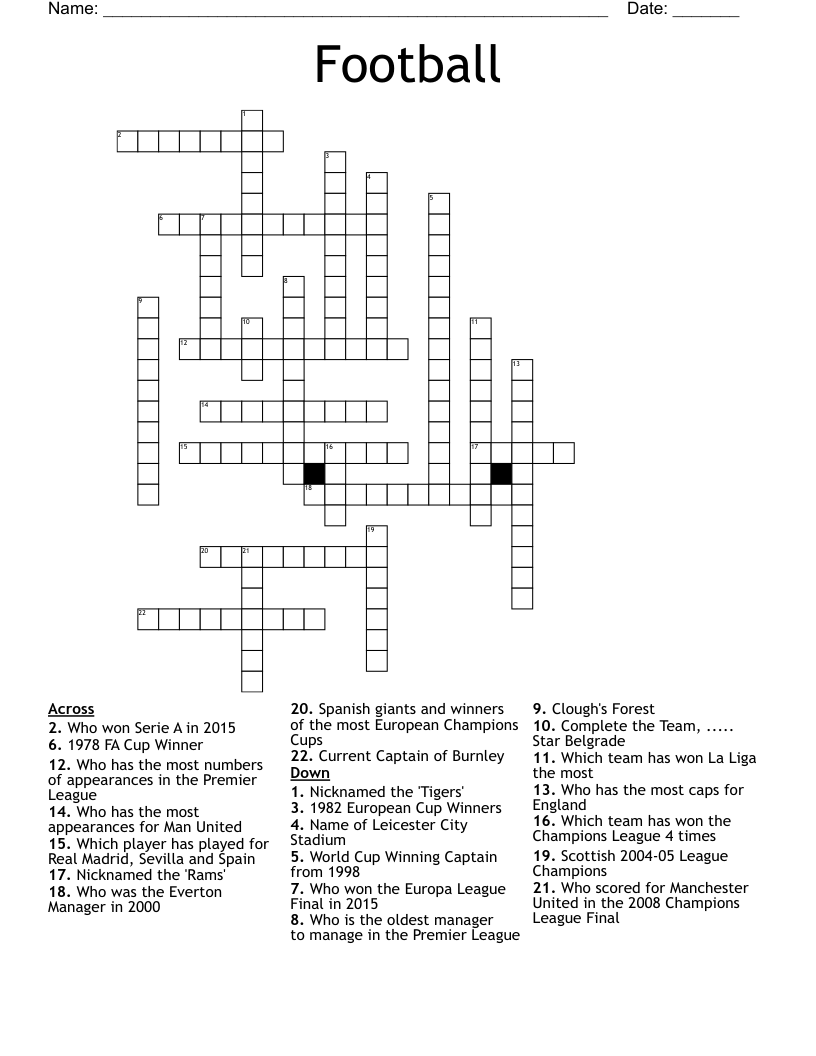 Football Crossword WordMint