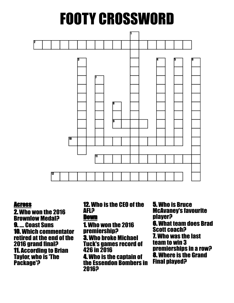 FOOTY CROSSWORD WordMint