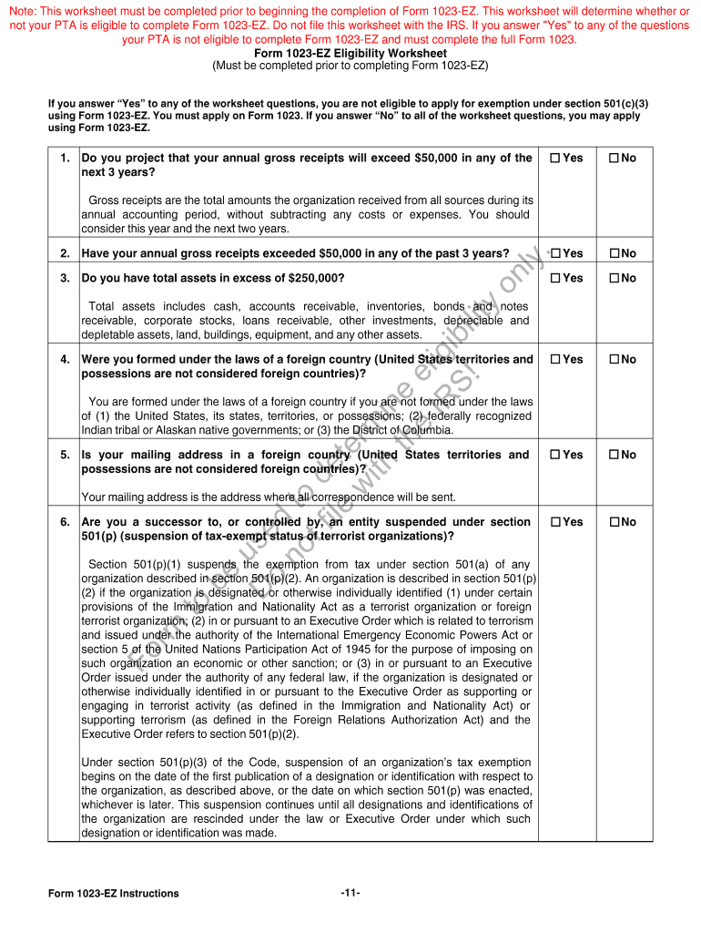 Printable 1023 Ez Form Download Irs