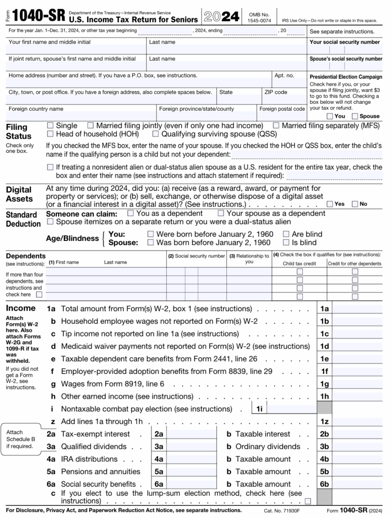 Form 1040 SR For Expats Senior Tax Form Guide 2025 