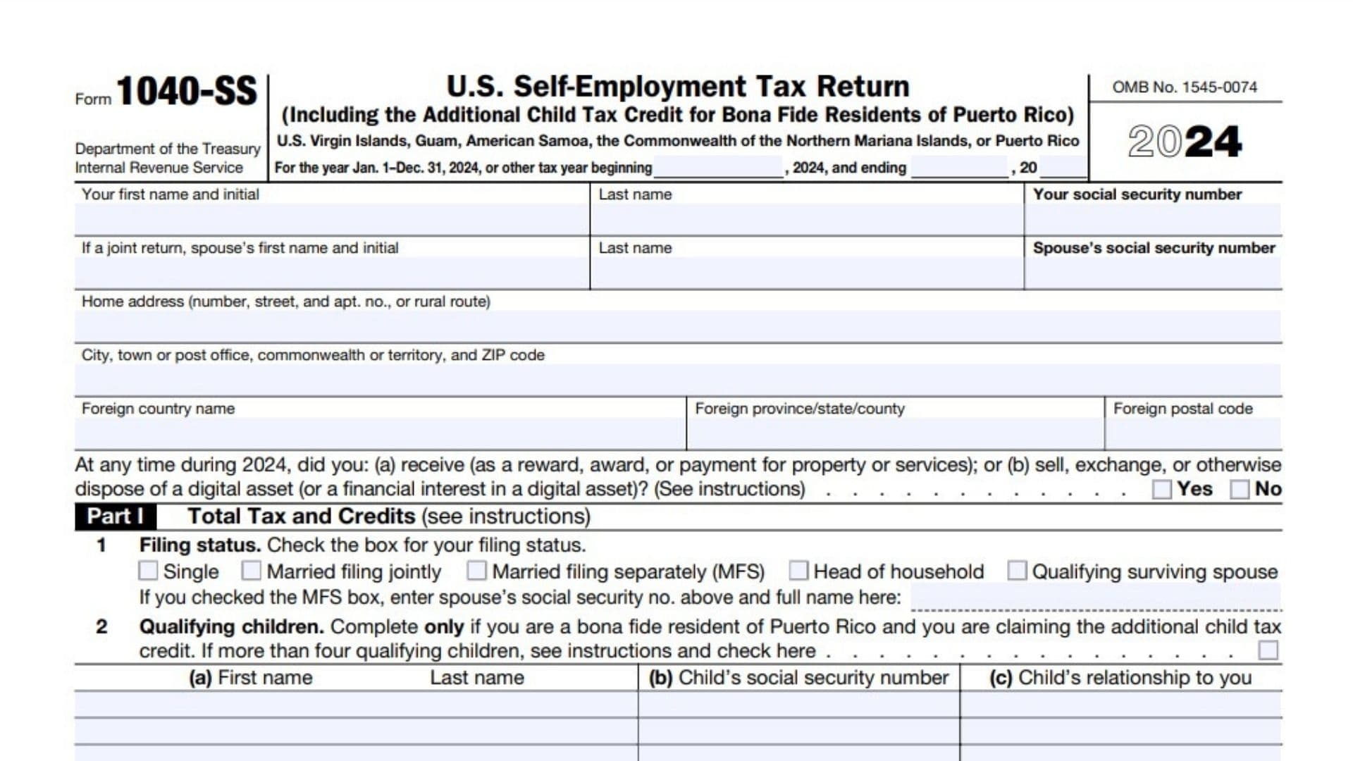 Form 1040 SS Instructions 2025 2026