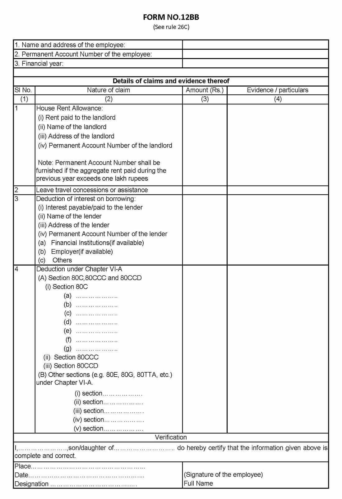 Form 12BB How To Download And Fill The Investment Declaration Form