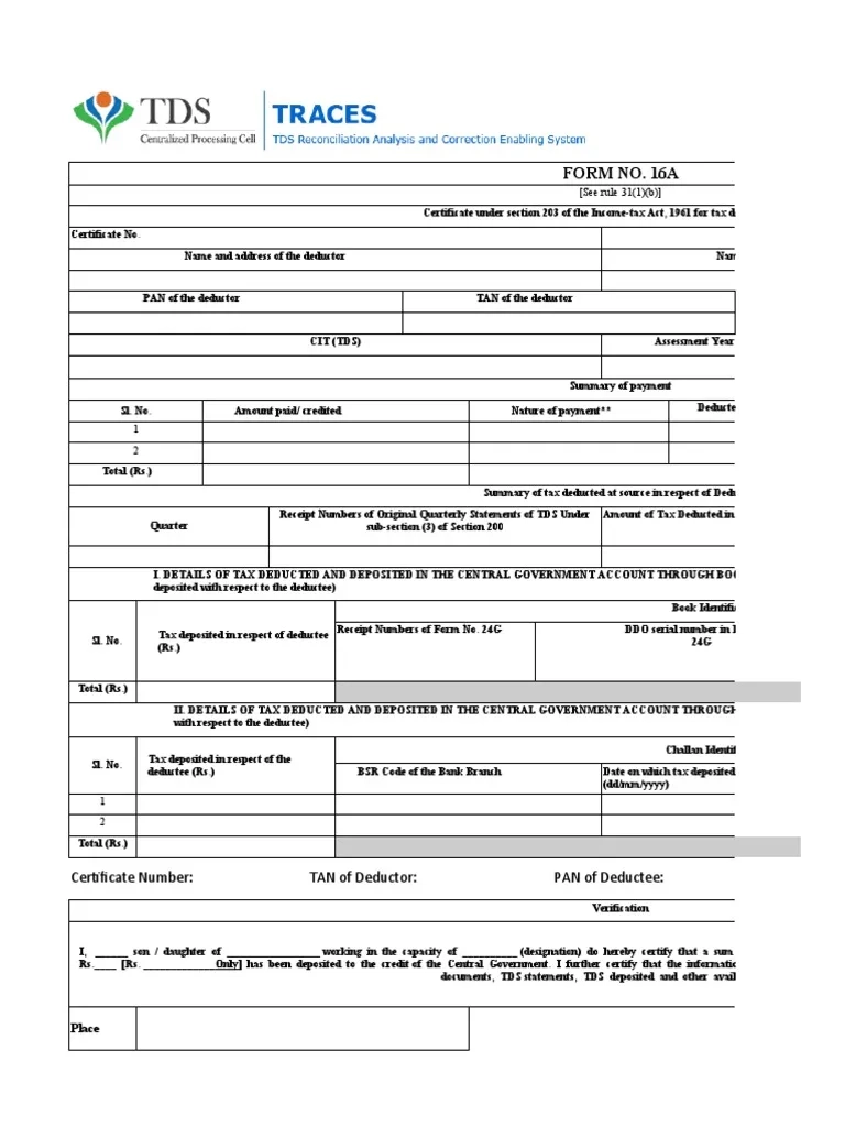 Form 16 Excel Format PDF Economies Payments