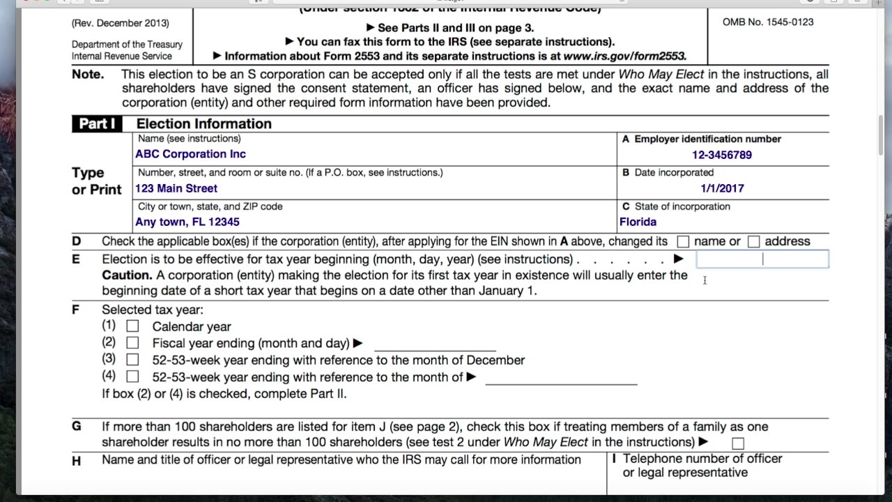 Irs Form 2553 Printable