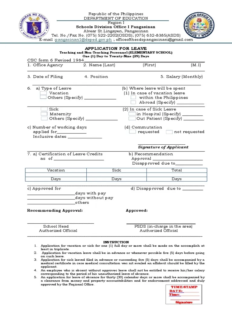 Form 6 Application For Leave PDF Leave Of Absence Employee 