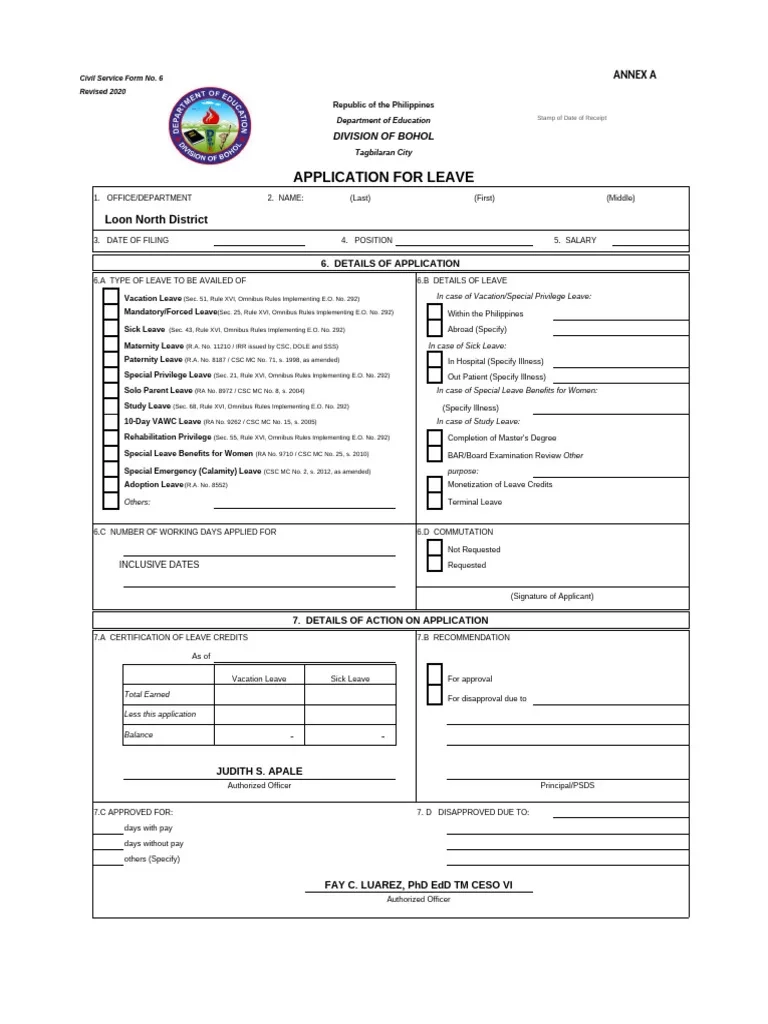 Form 6 Application For Leave Updated 2025 PDF Sick Leave 