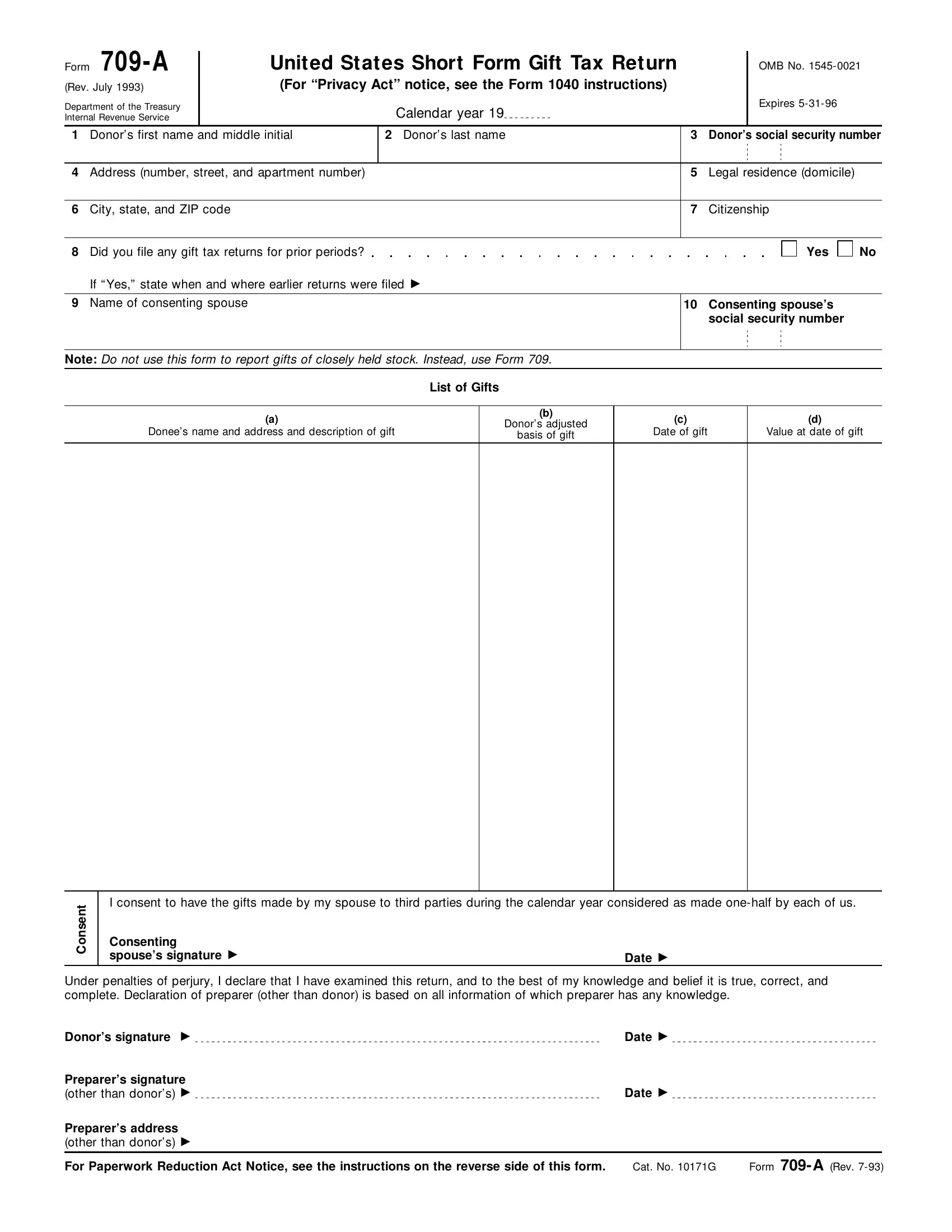 Irs Form For Gifts To Family