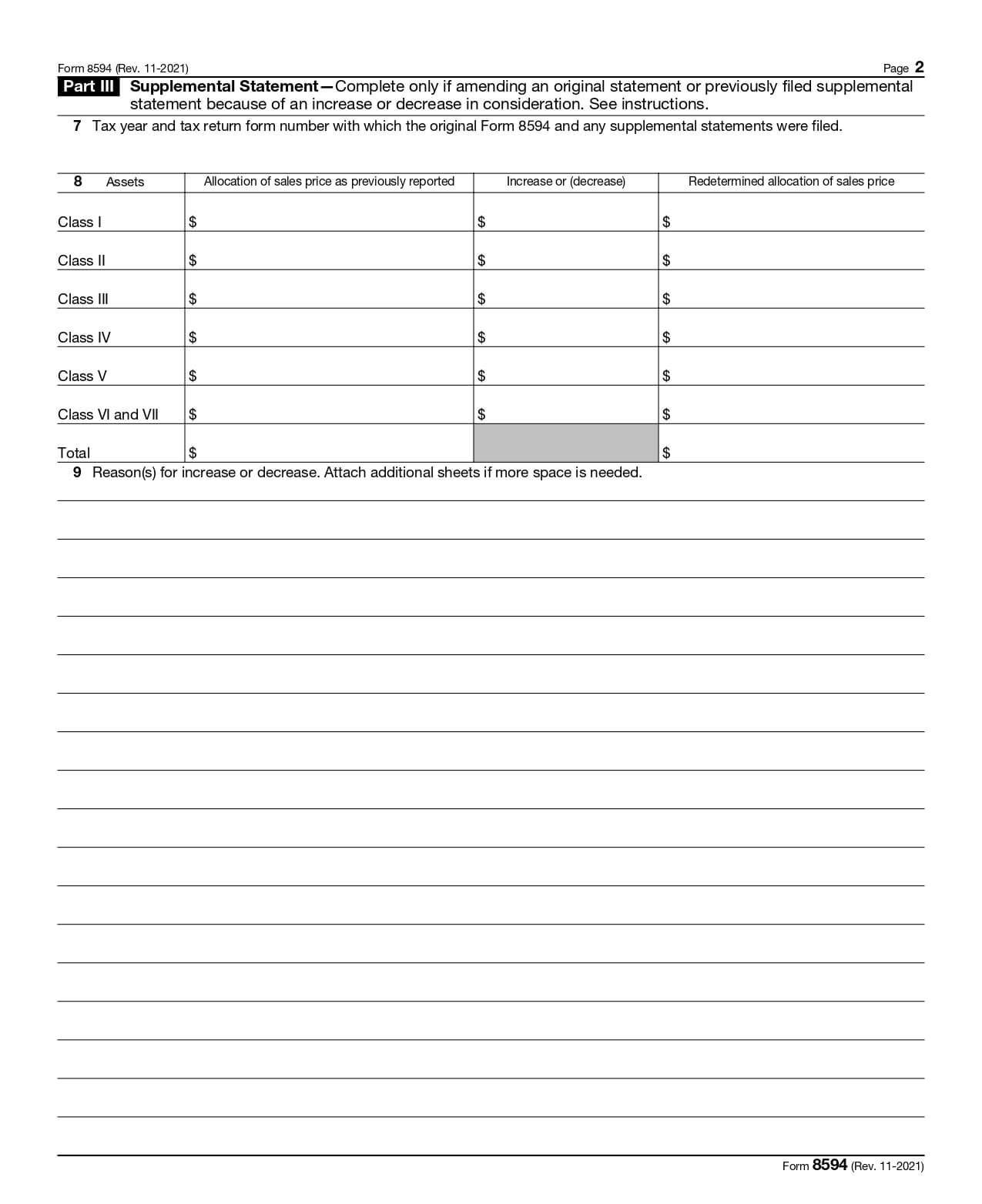Allocation Of Sales Price Form 8594