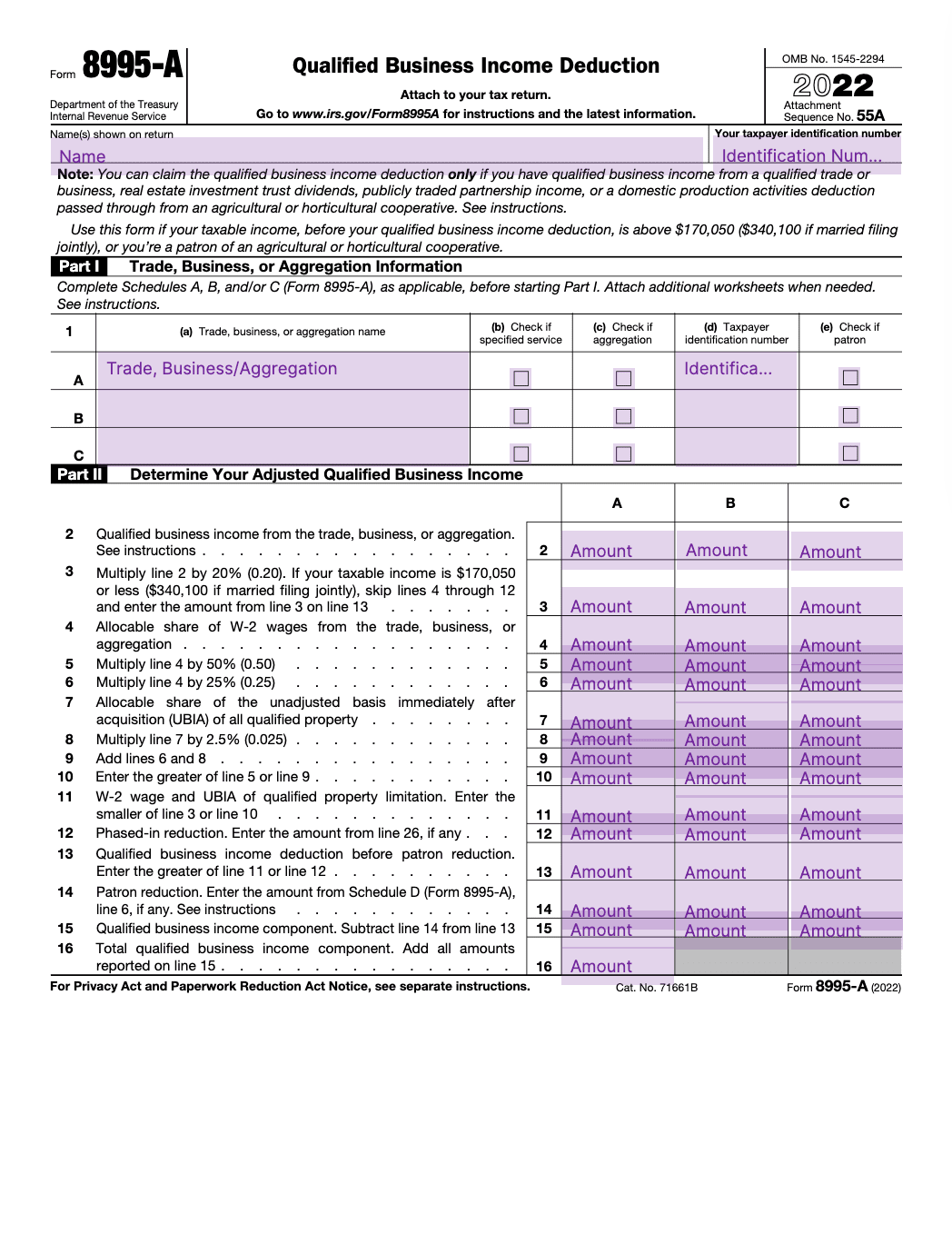 Form 8995 A Qualified Business Income Deduction 2022 Fill