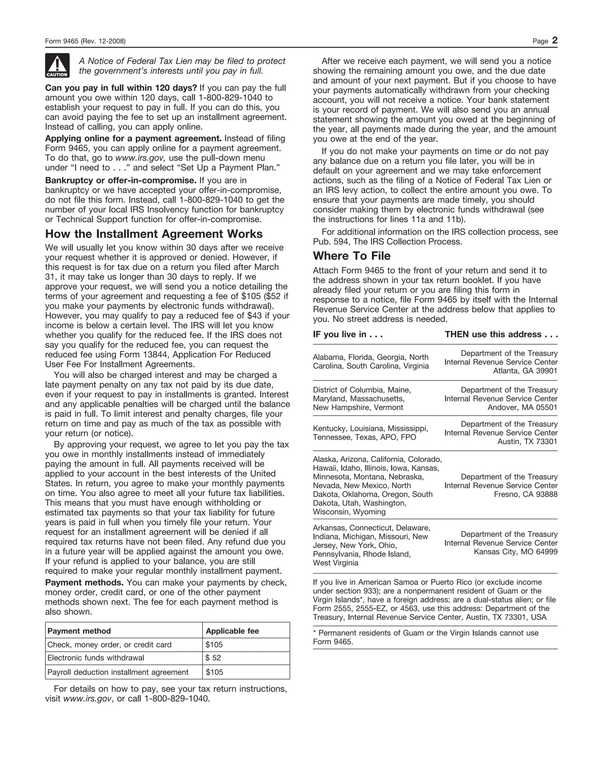 Irs Form 9465 Installment Agreement