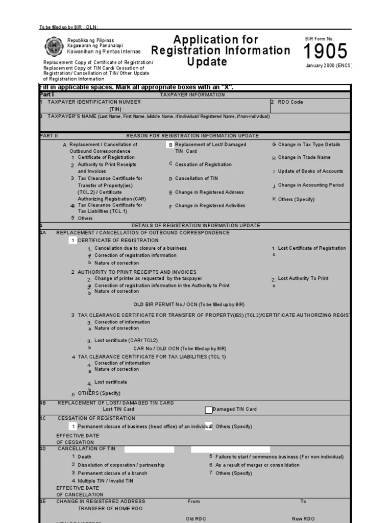 Form BIR Form 1905 PDF Receipt Invoice
