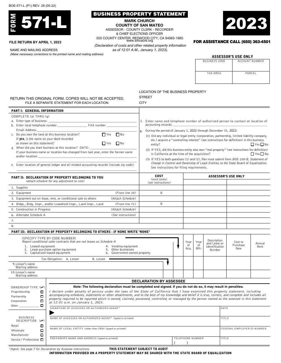 Form BOE 571 L 2023 Fill Out Sign Online And Download 