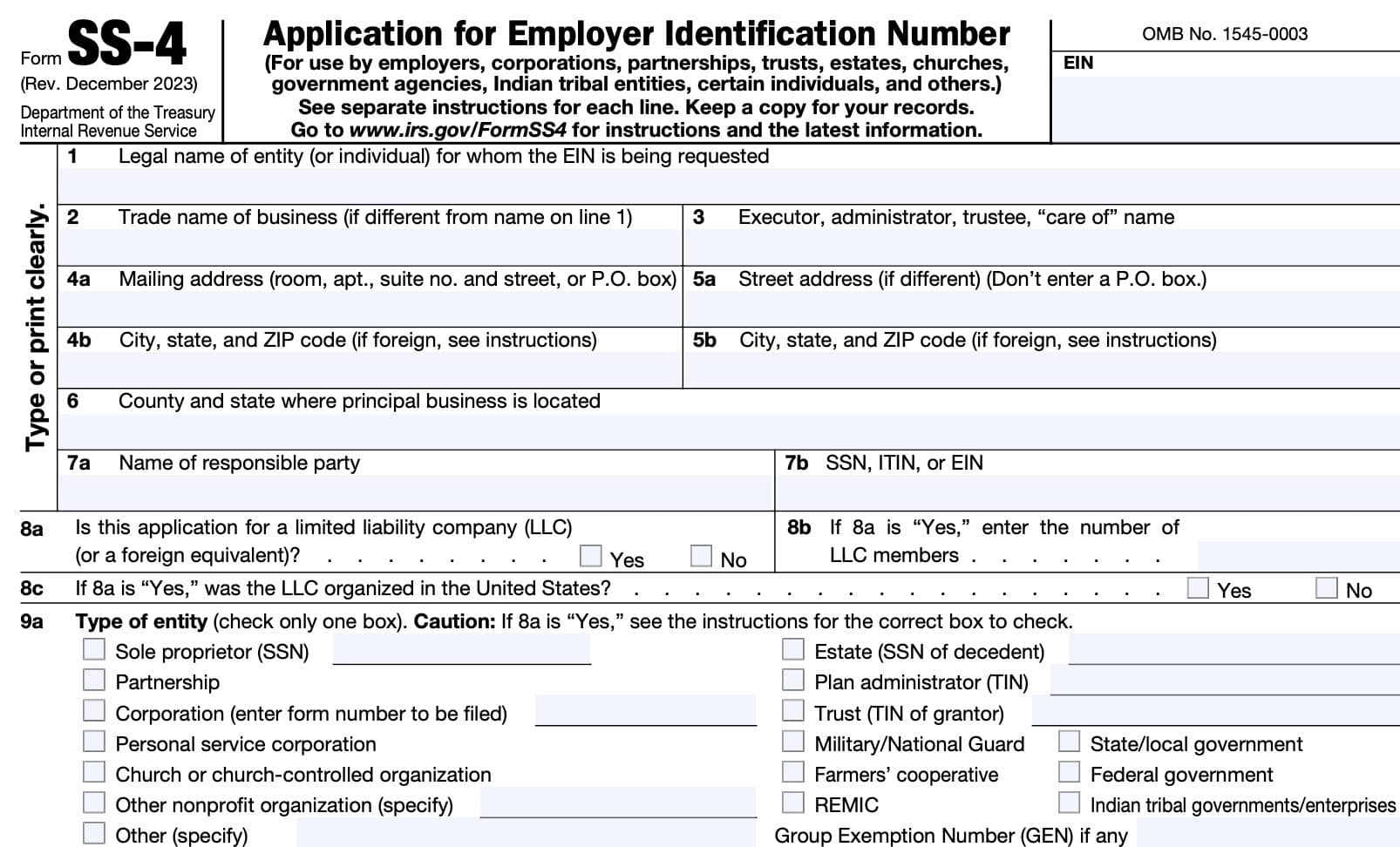 Form SS 4 Instructions Getting An Employer Identification Number