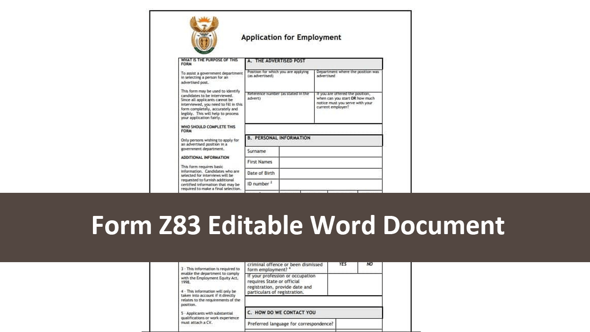 Form Z83 Editable Word Document Jobcare
