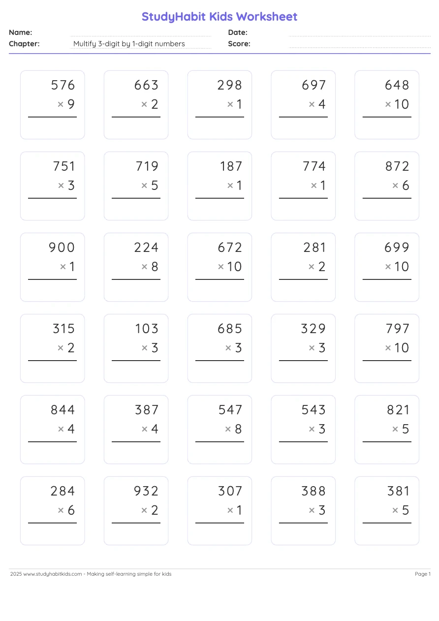 Multiplication Worksheets Printable 4th Grade