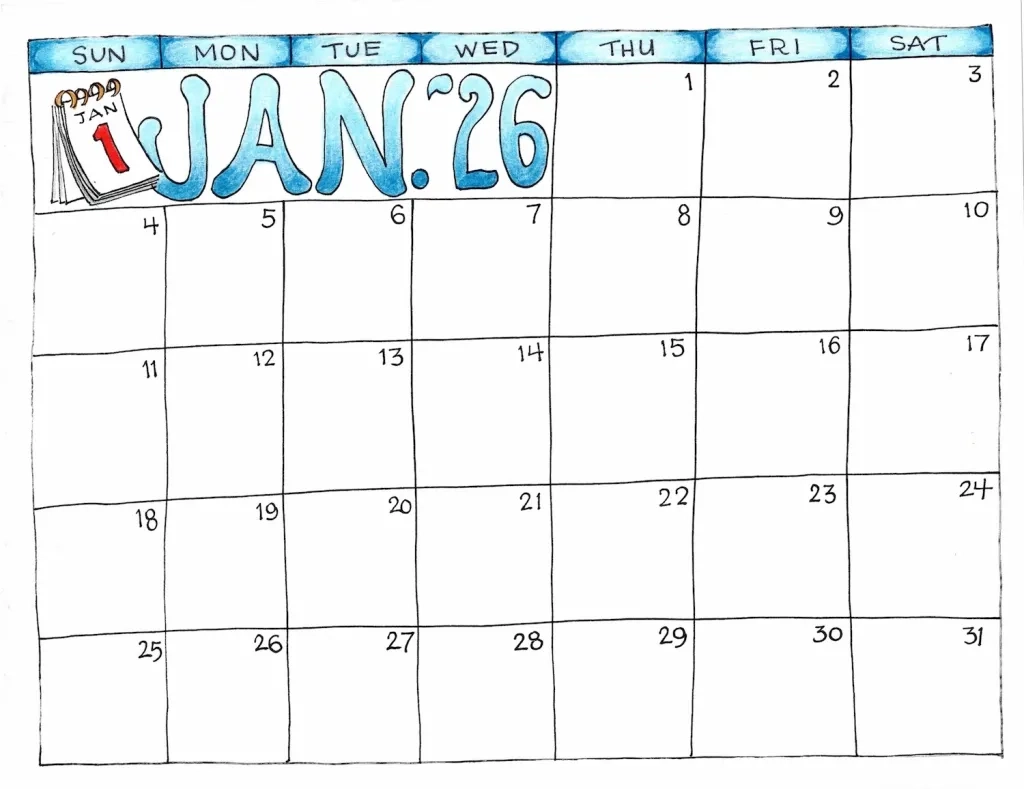 Printable Blank Calendar 2026 Large