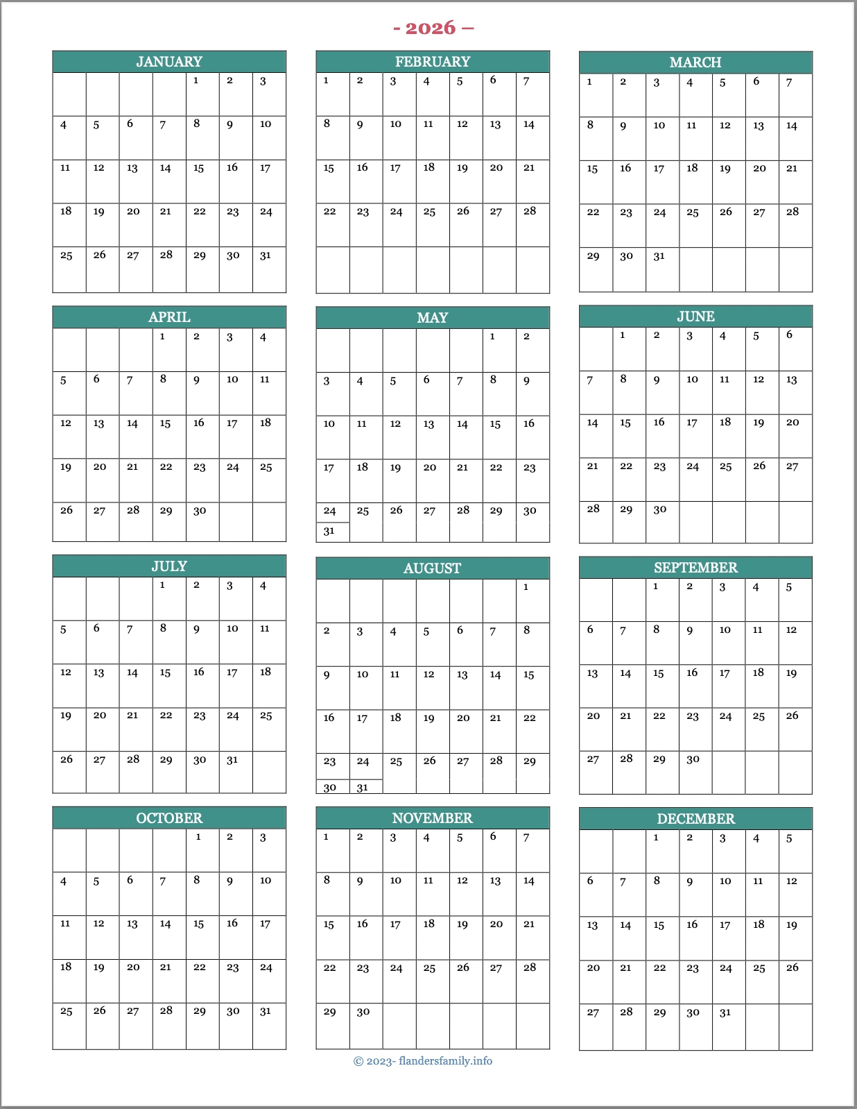Calendar 2026 Printable December Imom