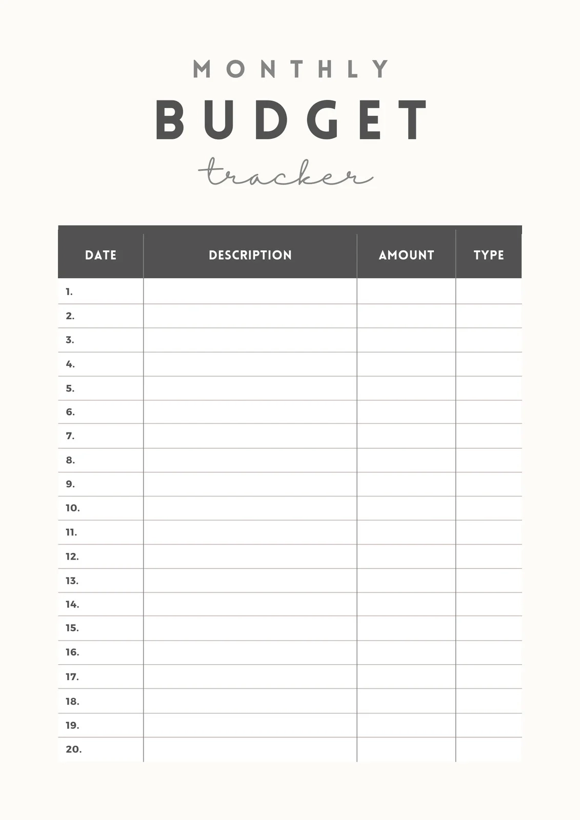 Monthly Expenses List Printable Free