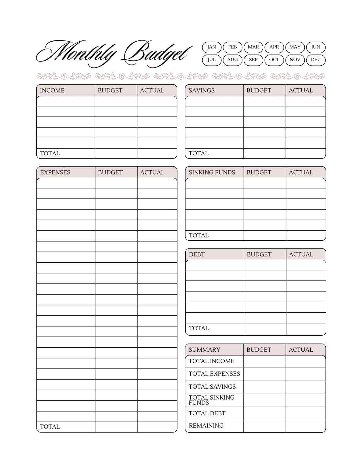 Free Printable Budget Worksheet Template