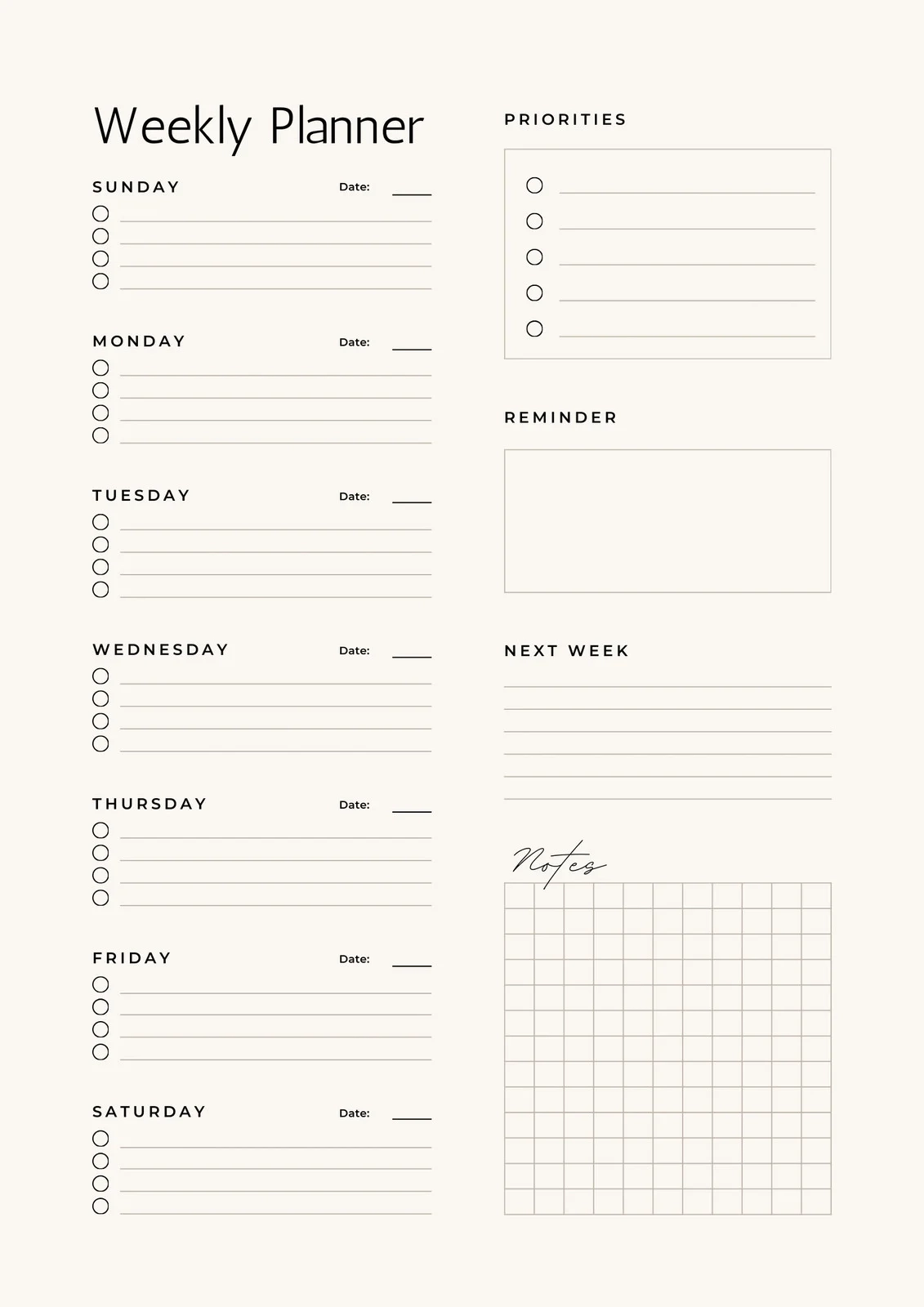 Weekly Planner Template Printable