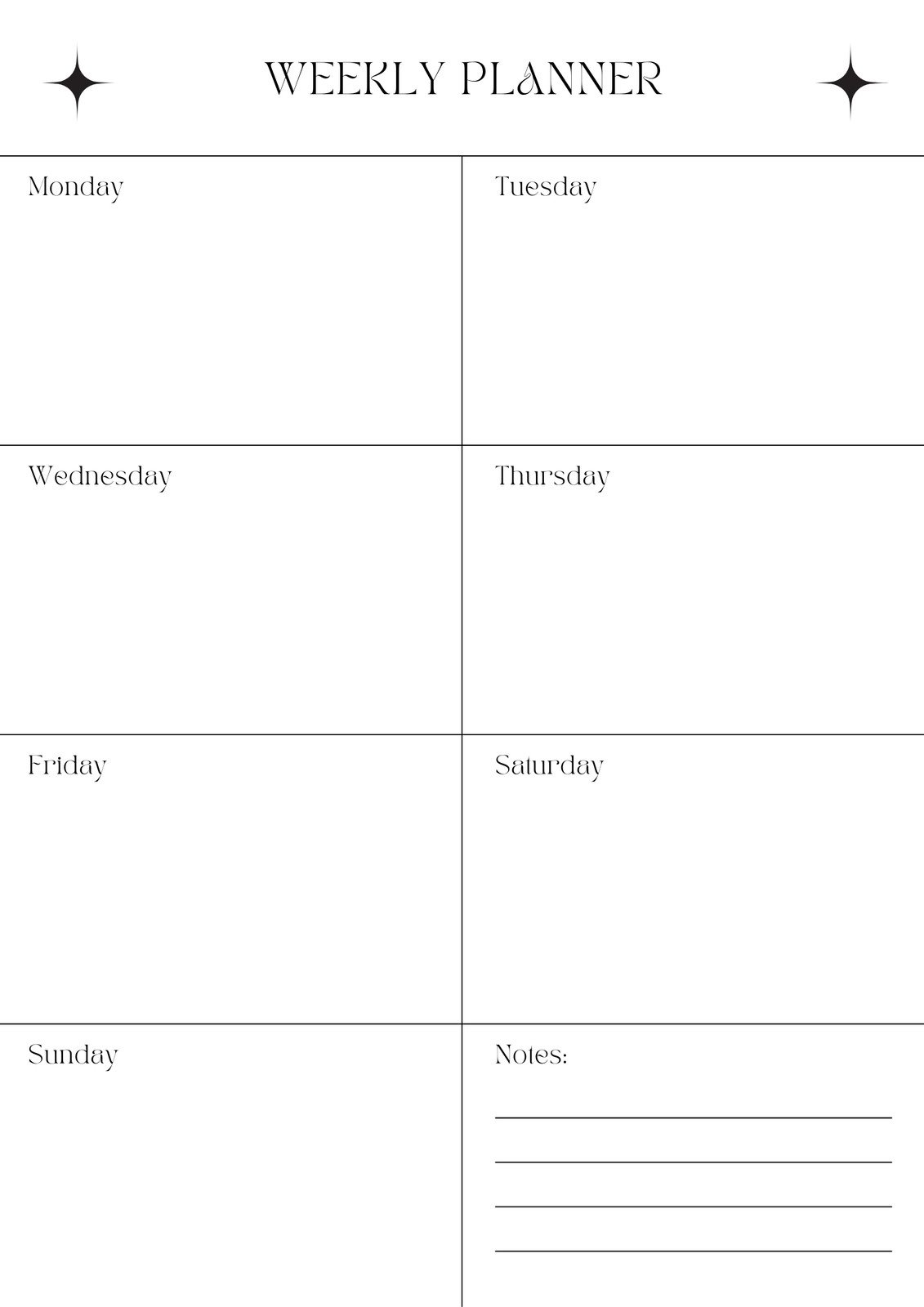 Printable Blank Weekly Calendar Monday-Sunday