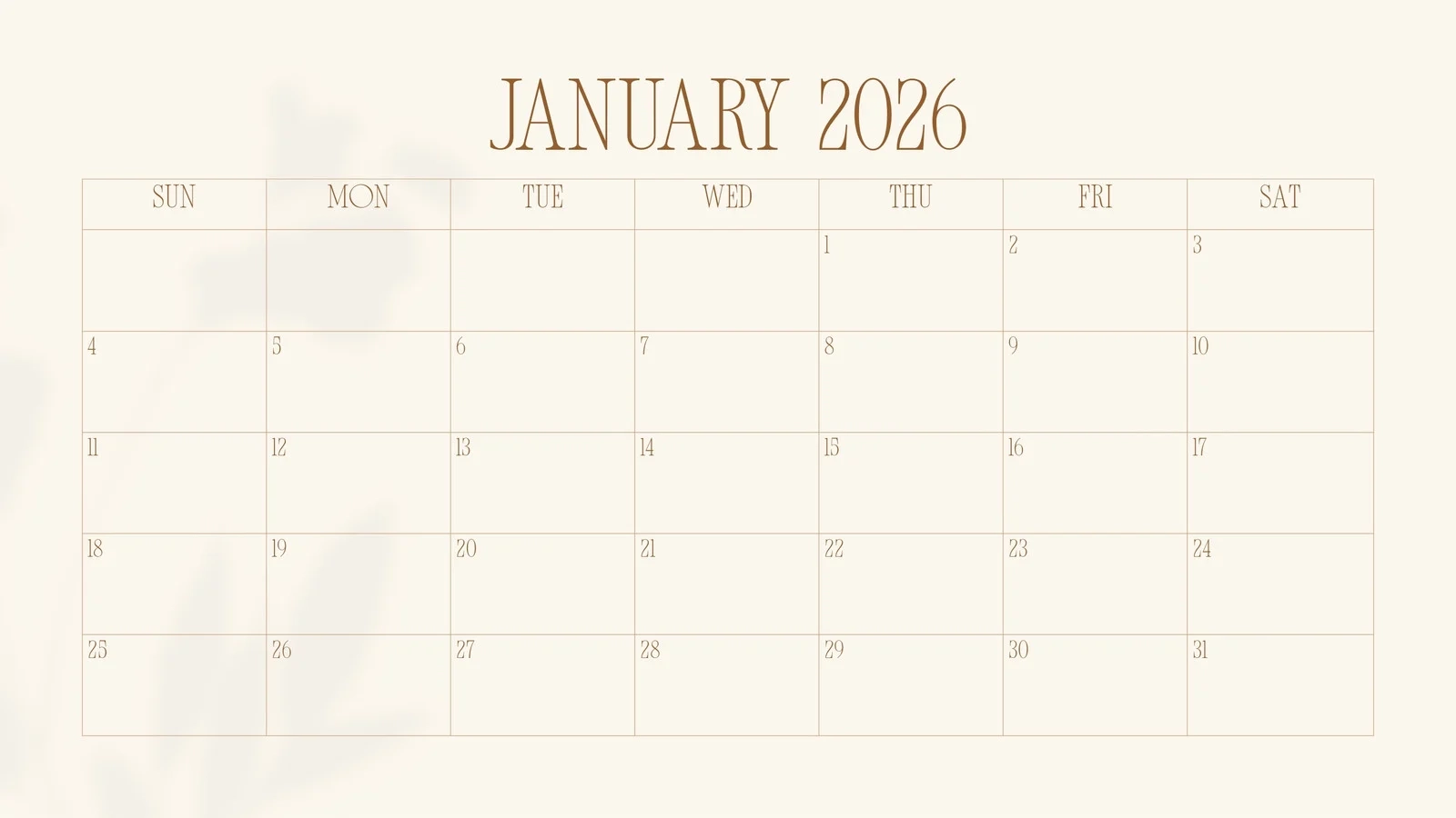 January 2026 Blank Calendar Printable