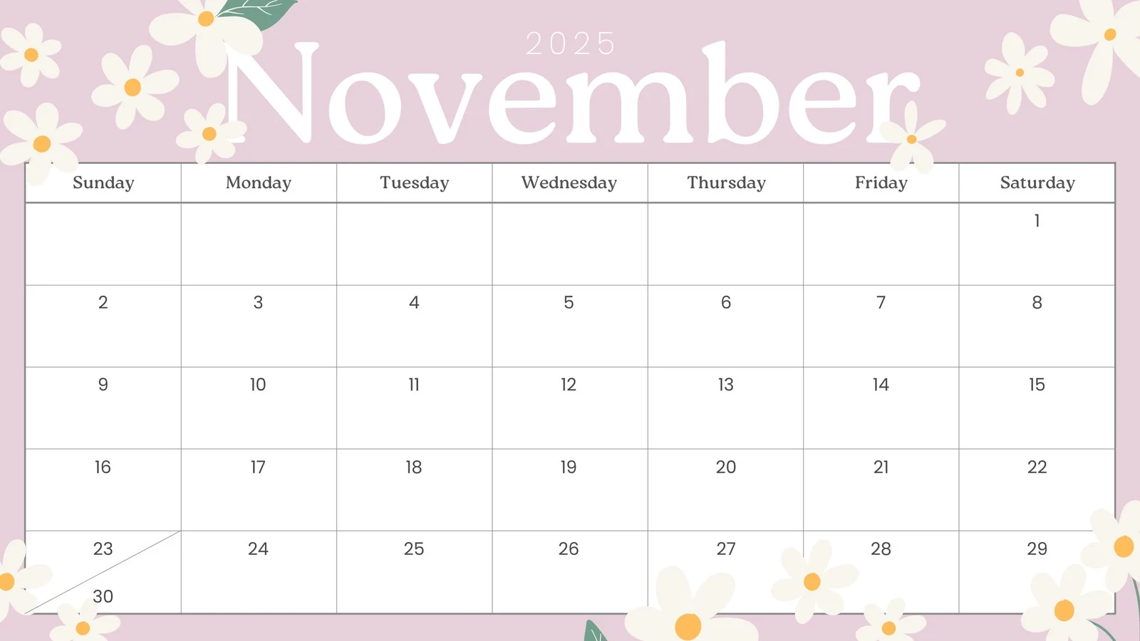 November Calendar Printable Minimalist