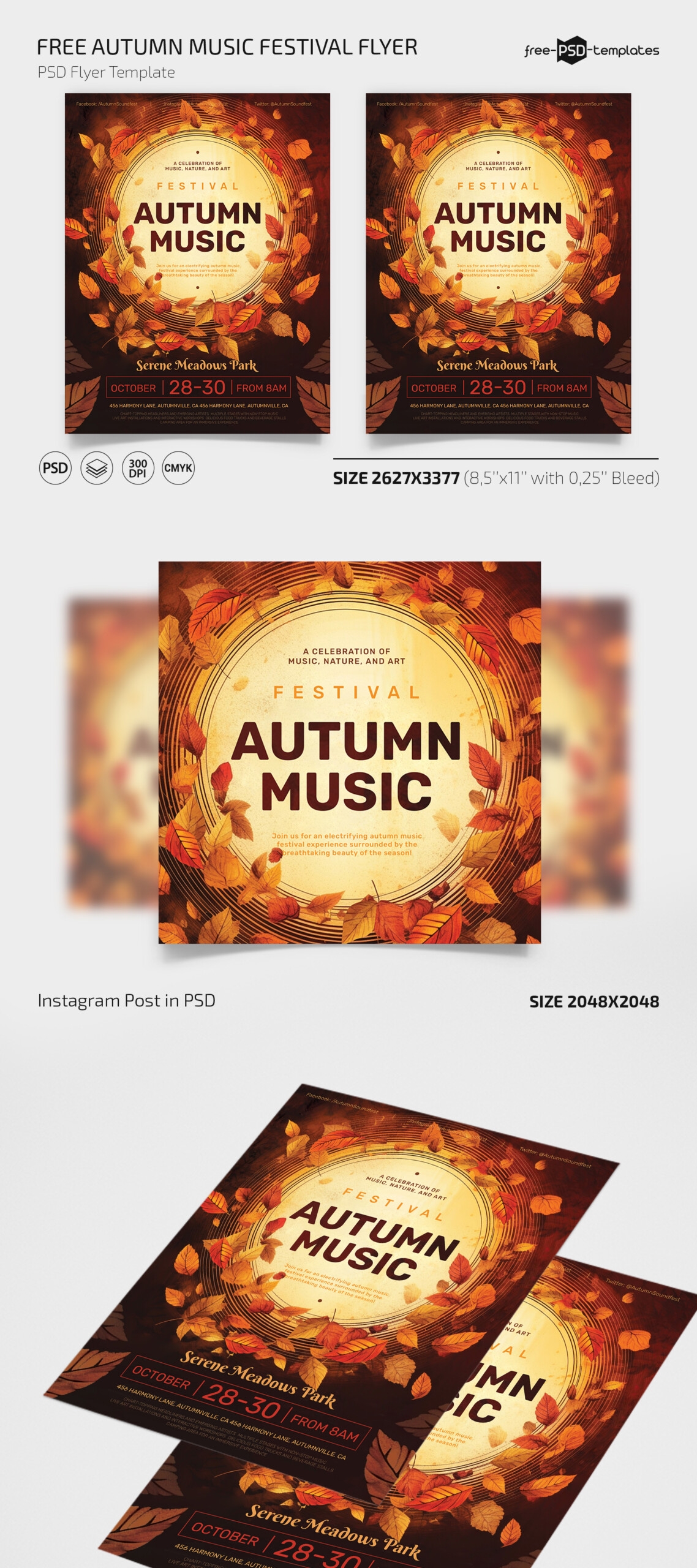 Free Autumn Music Festival Flyer Template In PSD For Photoshop