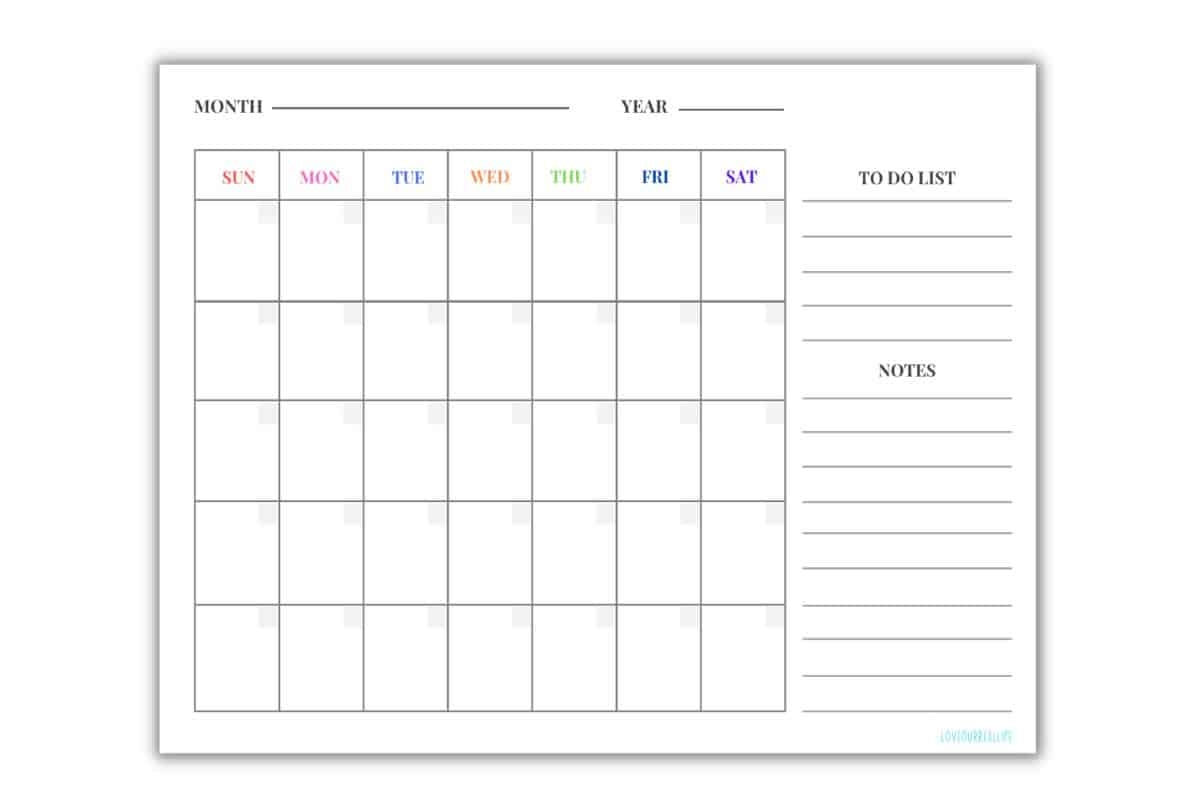 Blank Month Calendar Printable