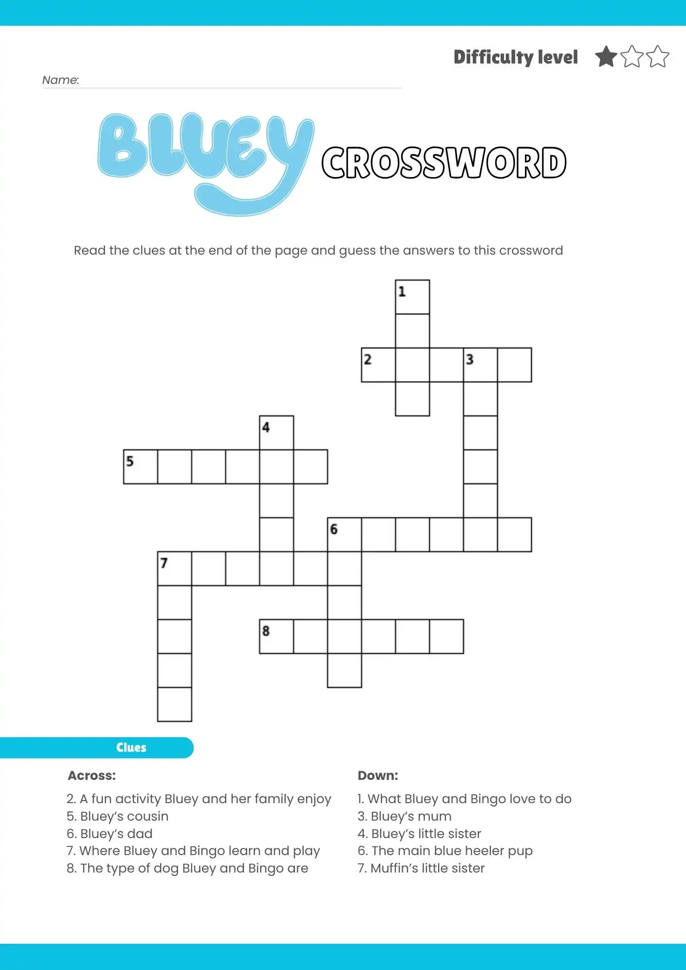 Free Bluey Themed Crossword Puzzles Fun Printables For Kids 