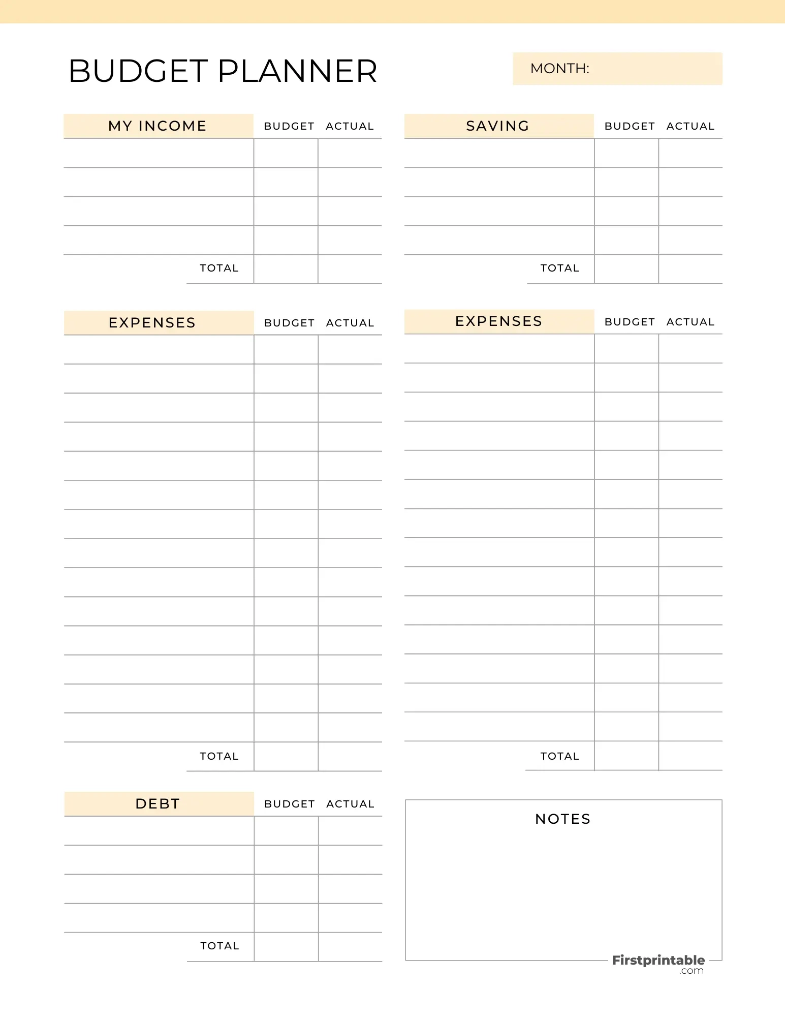 Printable Free Monthly Budget Template