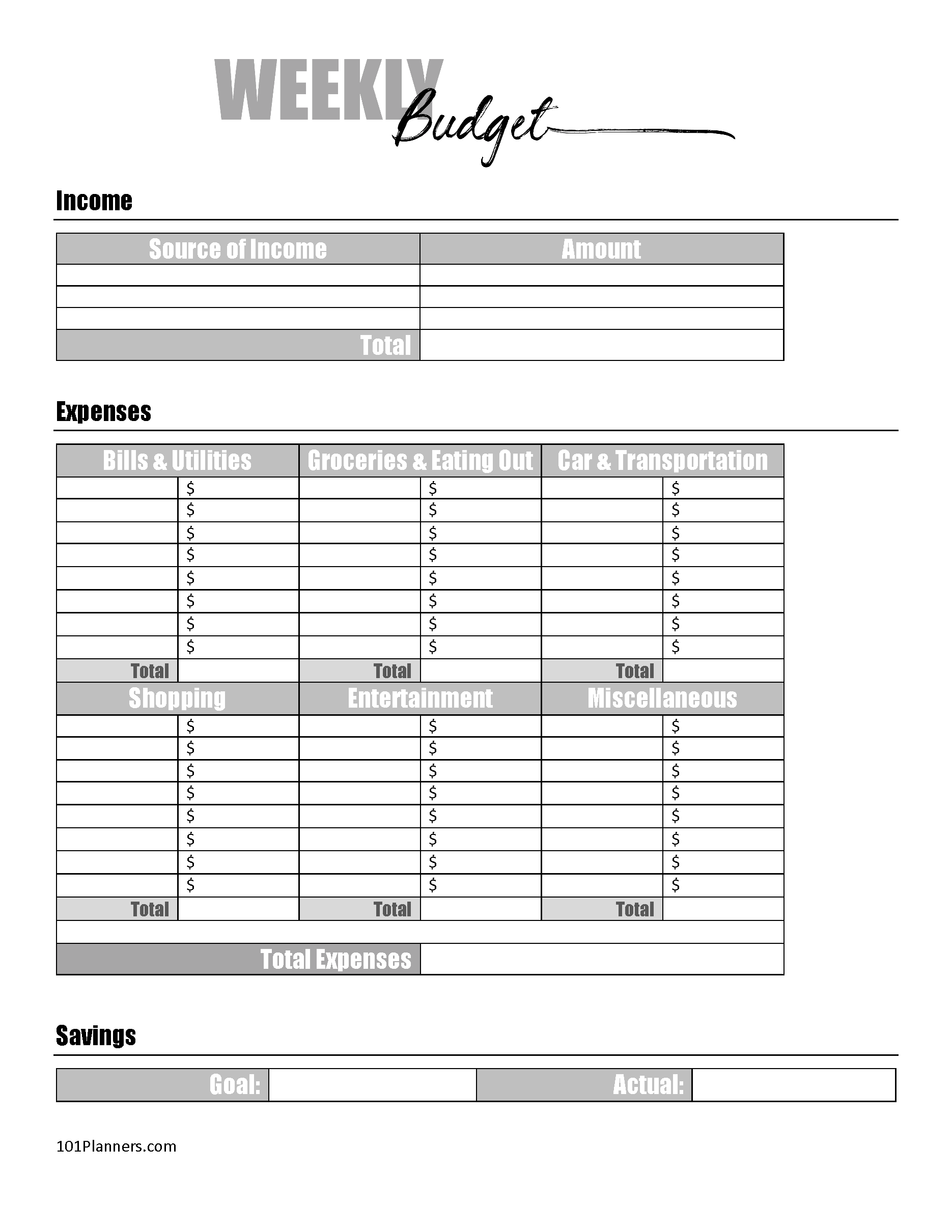 Low Income Budget Beginner Printable Budget Worksheet