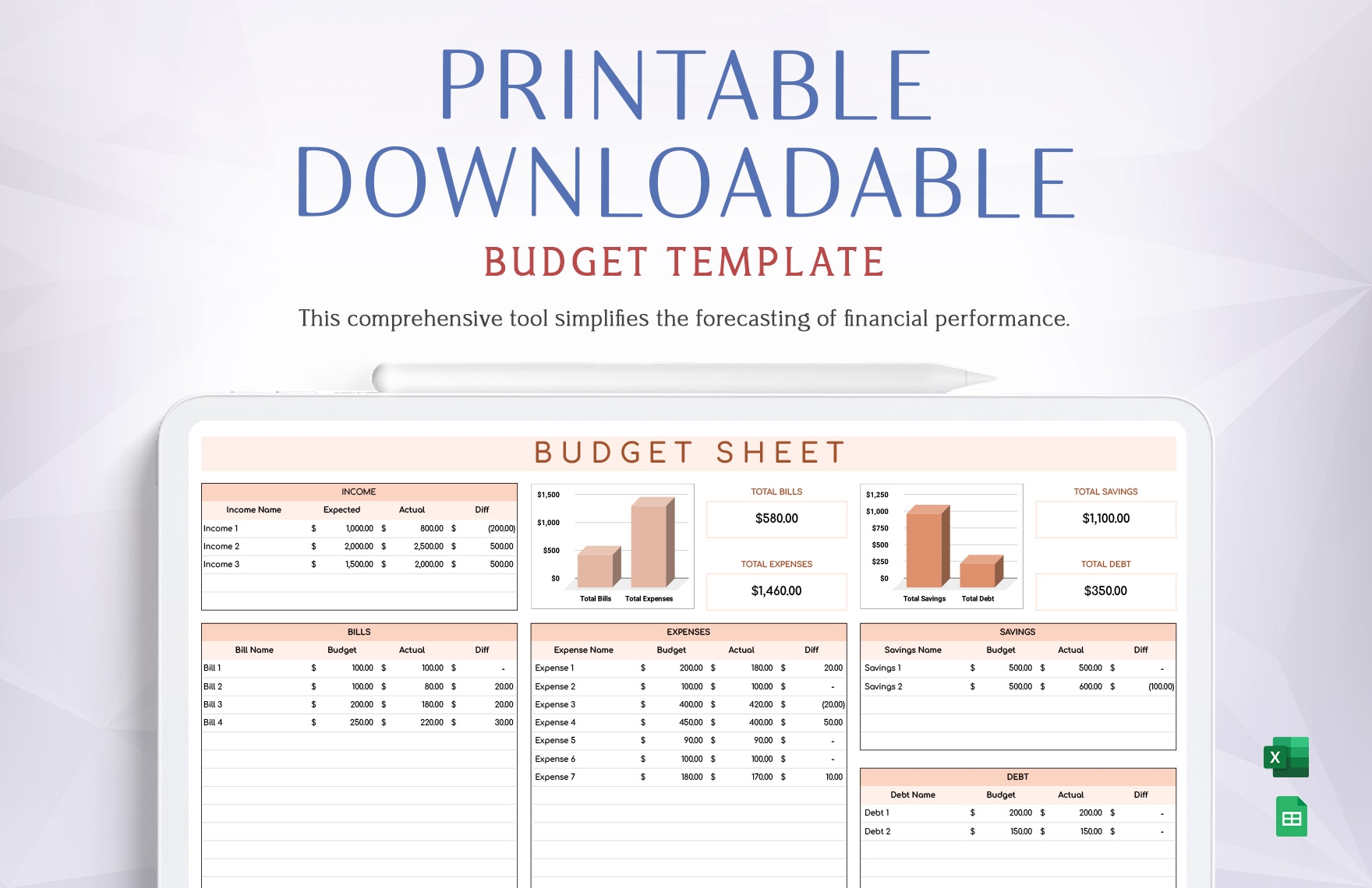 Printable Budget Worksheet Free Download