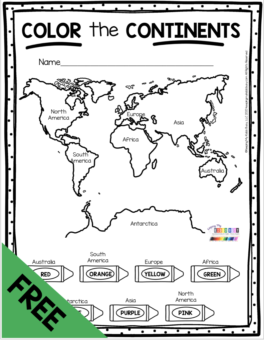 FREE Color The 7 Continents All About Earth And Maps For 
