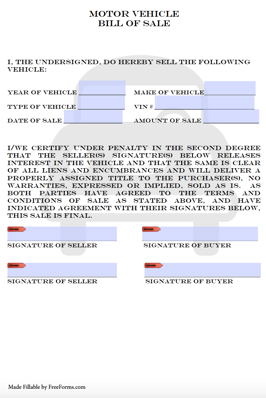 Bill Of Sale Form Printable Colorado