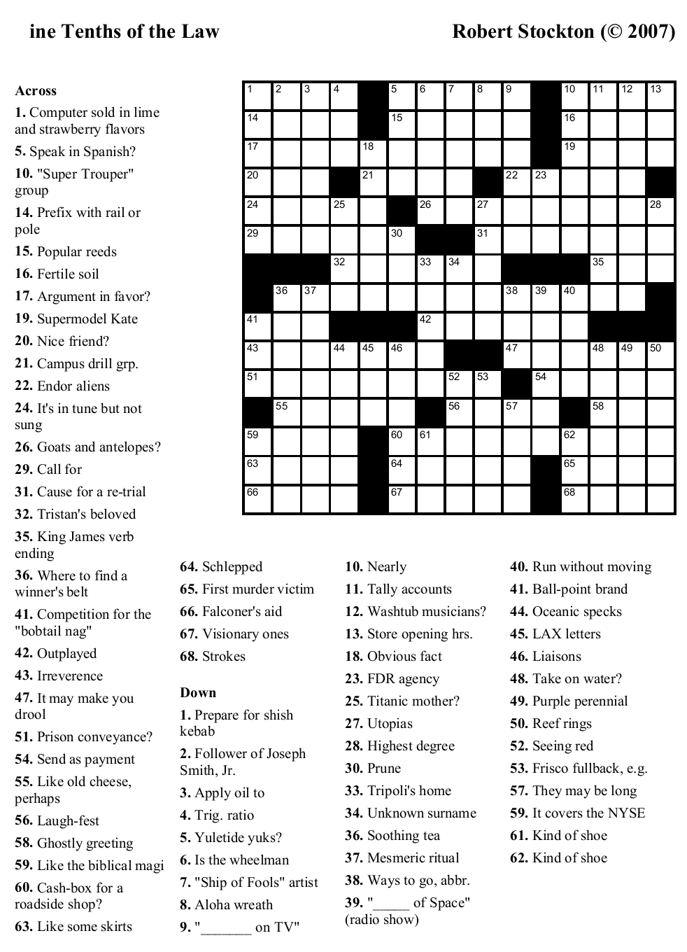 Free Crossword Puzzle 9 Nine Tenths Of The Law Beekeeper 